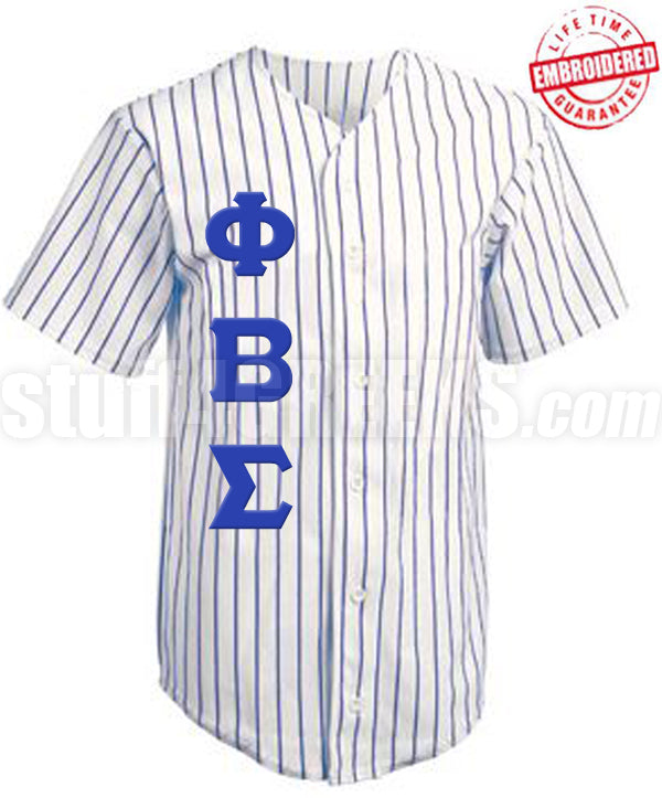 Custom Greek Cloth Pinstripe Baseball Jersey with Greek Letters Included TW Embroidered with Lifetime Guarantee